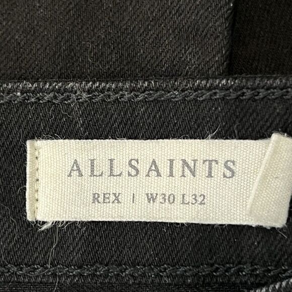 AllSaints Mens Size 30 X 32 Rex Black Slim Fit Soft Stretch Denim Jeans - Picture 5 of 5